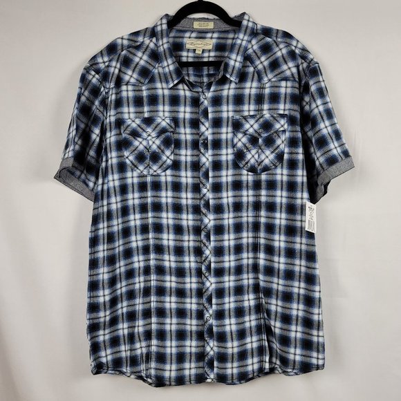 Eighty Eight Other - Eighty Eight men's short sleeve plaid shirt snap sleeve hem trendy pockets